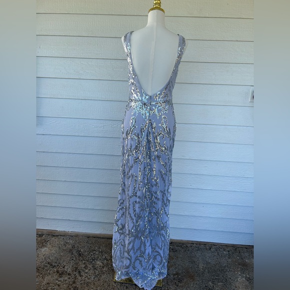 Elegant Silver Sequin Evening Gown - Picture 2 of 3